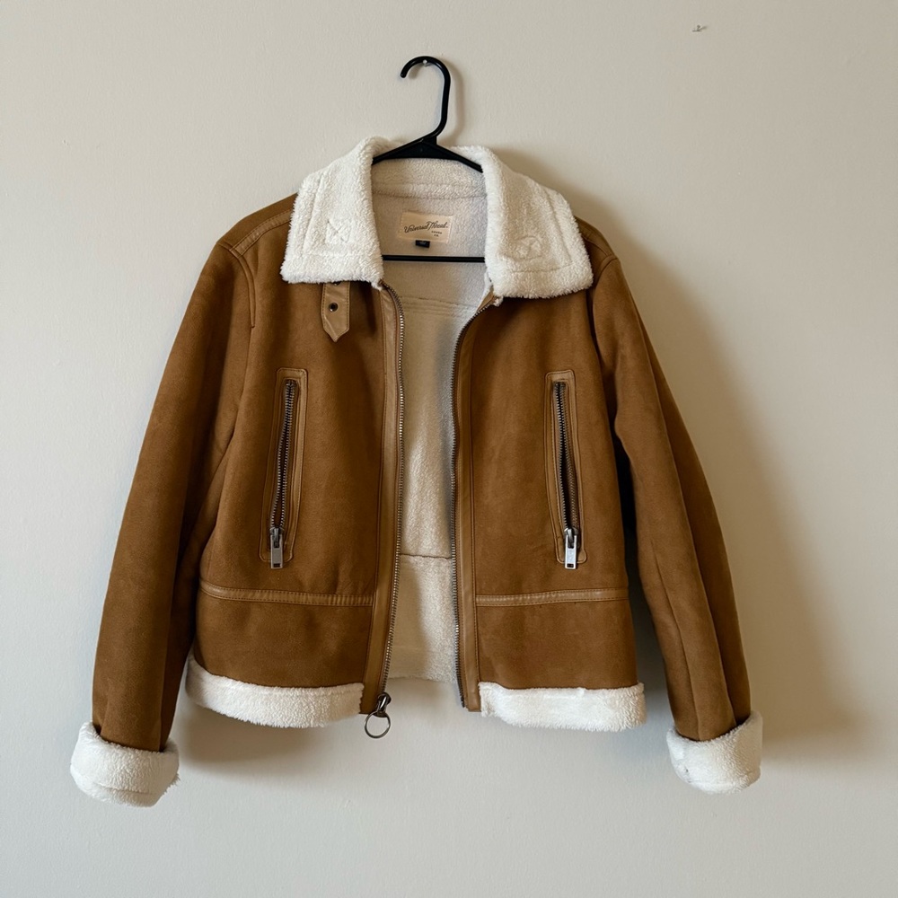 Universal Thread Tan Teddy Jacket with Cream Acce… - image 1